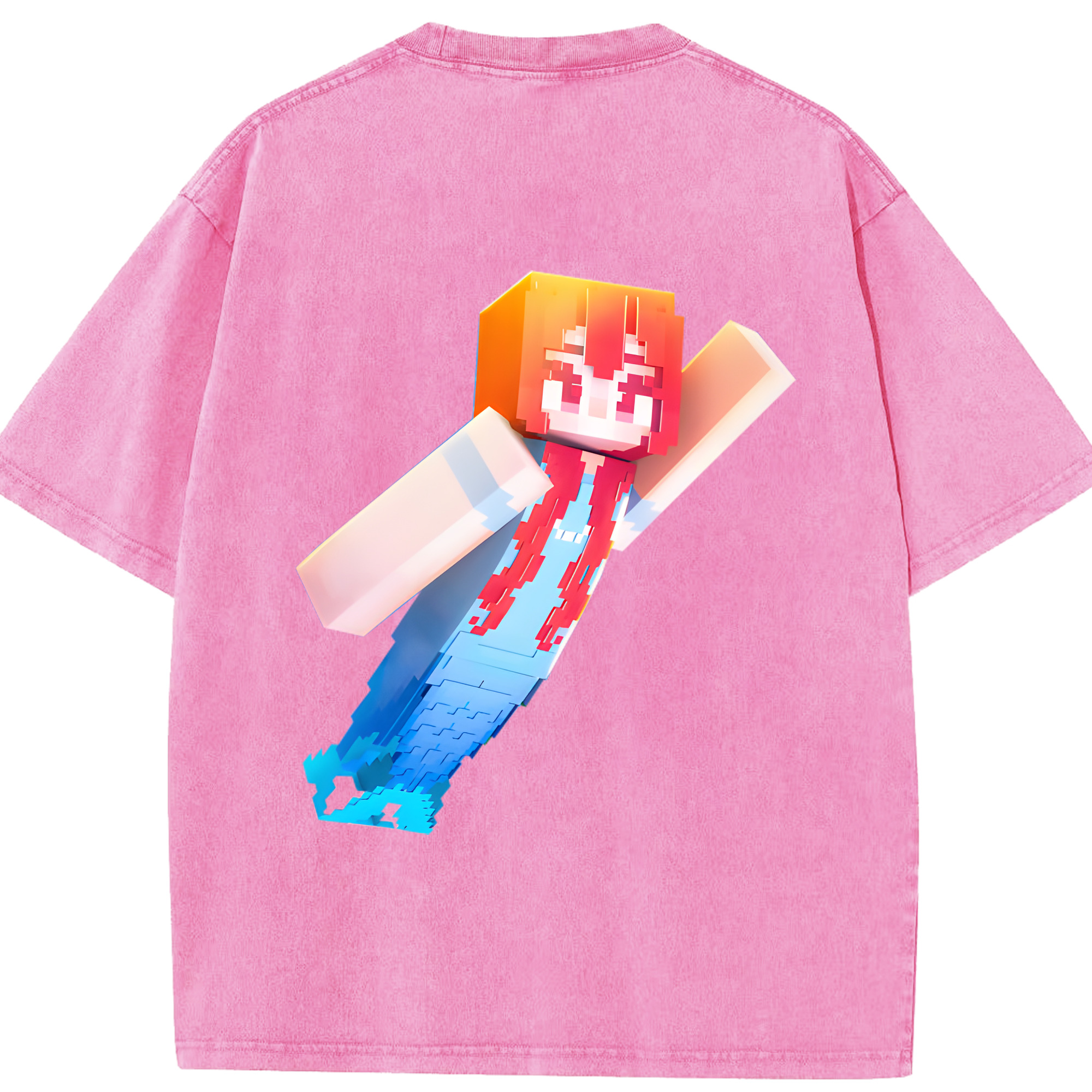 （画像用） マインクラフト ブロックの世界 Minecraft MC Block world 綿100% ヴィンテージ風 半袖Tシャツ（背面プリント）